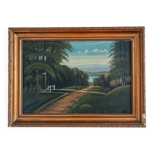 Peinture à l'huile originale vintage représentant un paysage côtier, signée. Art marin.
