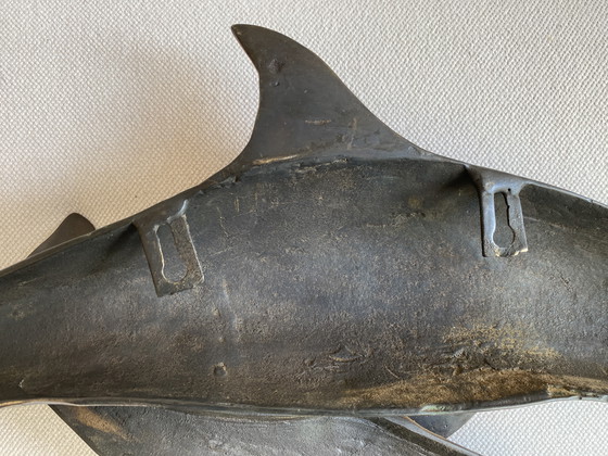 Image 1 of Bronze Wall Decoration Of 2 Dolphins From 1950/1960