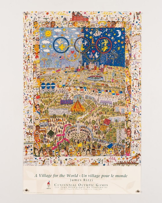 Image 1 of Un village pour les Jeux olympiques du centenaire d'Atlanta – 1996 – Affiche vintage originale de James Rizzi – Pop Art – 87 x 5