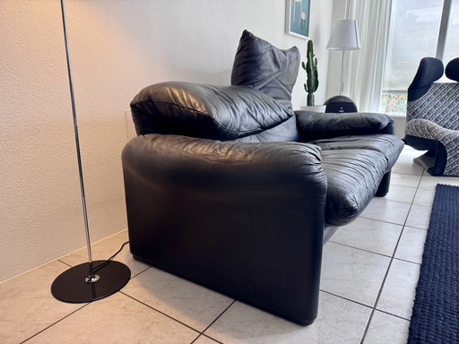 Cassina Maralunga leren bank 2-zits leer Negro