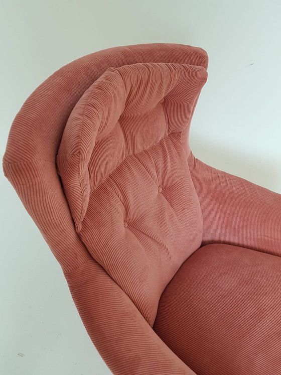 Vintage pink swivel armchair | newly upholstered pink corduroy – Polyester, Textile (photo 11 of 12)