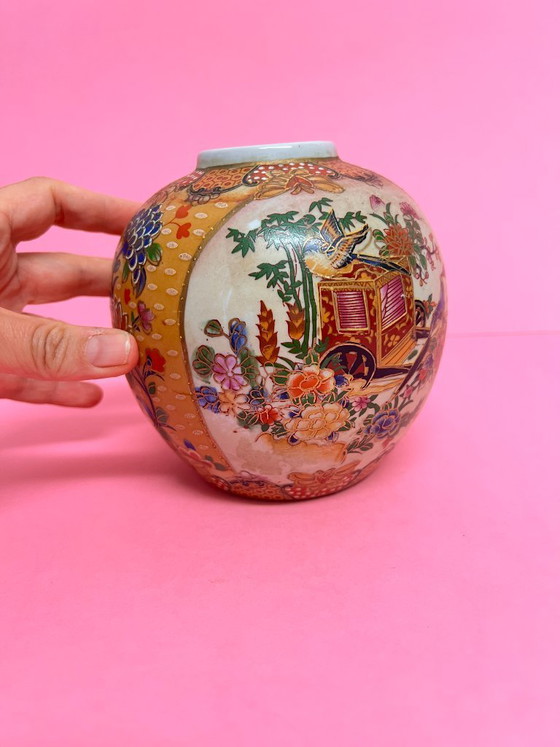 Image 1 of Small vintage Satsuma vase, Japanese chinoiserie flower vase