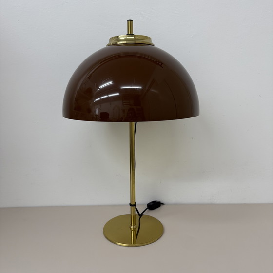 Image 1 of Lampada da tavolo vintage a fungo con base in metallo dorato , anni '70