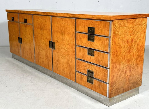 Sideboard by Glam Furniture in Art Deco style, burl wood/chrome, Italy, 1970s