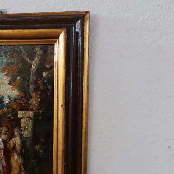 19th Century Oil Painting on Board, Gallant Scene, Signed – Paintings & Drawings, Wood (photo 4 of 13)