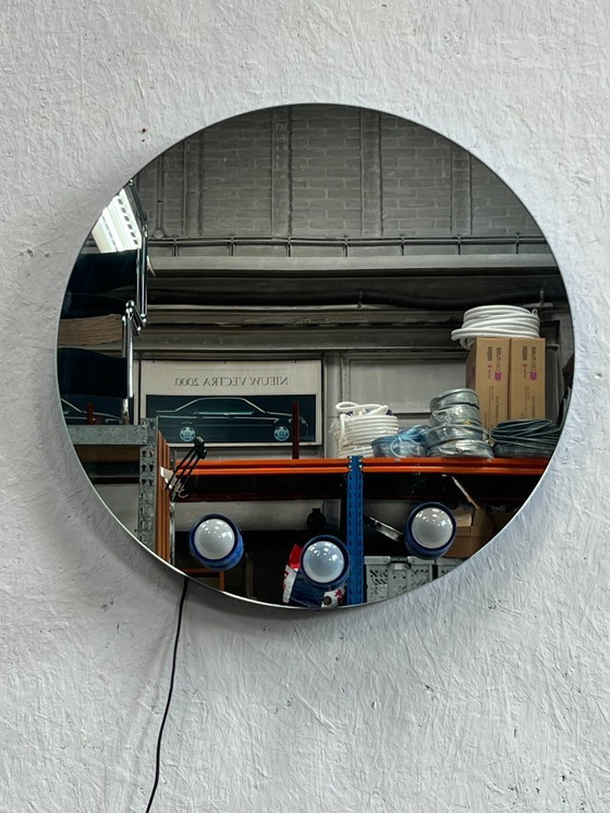 Image 1 of Specchio vintage, metallo blu, con illuminazione. Italia anni '90