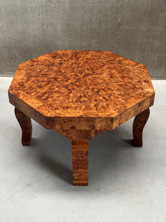 Image 1 of Art Deco salontafel met wortelhout mozaïek patroon