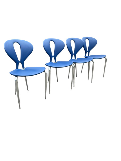 4x Ycami Edizoni chair chairs Gali by Carlo Bartoli blue 1992 Italy