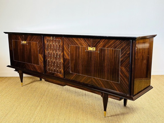 Image 1 of Lang Art Deco dressoir van Macassar ebbenhout, 1950