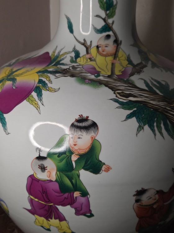 Chinese Tianqiuping Vase, 56 cm high, beautiful condition, Porcelain, Pink (photo 2 of 11)