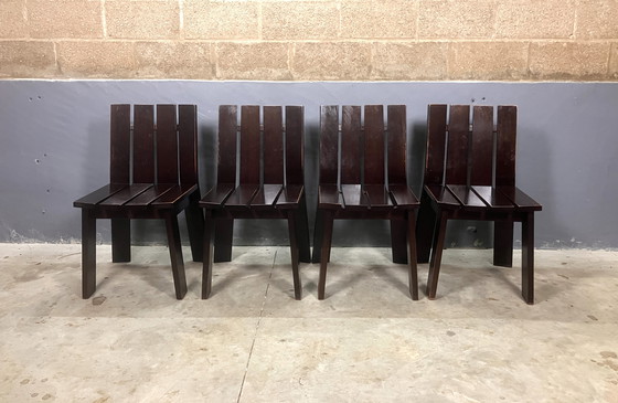 Image 1 of Modernist Braun 4 Stühle Brutalist Siebziger Jahre