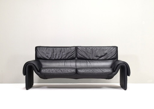 De Sede DS-2011 Zweisitzer-Sofa aus schwarzem Leder, Schweiz - ca. 1980-90er Jahre