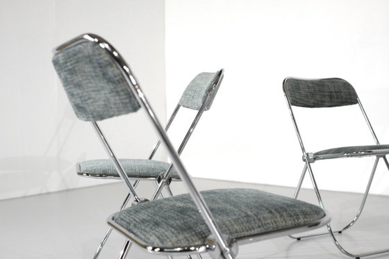 Image 1 of Juego de 9 sillas plegables cromadas con tela de los años 70
