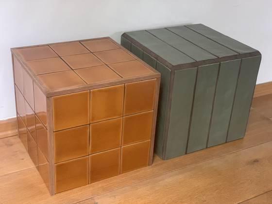 Image 1 of Unique tile table with wooden frame