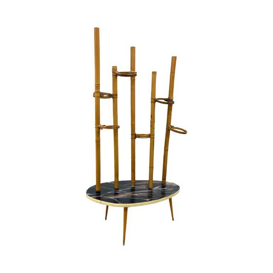 Image 1 of Mid-Century Modern Plant Stand – Europe, 1960s-1970s, Bamboo & Artistic Resin Tabletop
