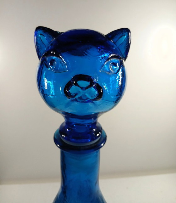 Vintage Italian Cat Decanter – Blue Empoli Glass (37 cm) – Glass & Decanter, Plastic (photo 3 of 16)