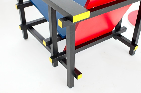 Image 1 of Red-blue chair (without proof) & Schroeder table by Gerrit Rietveld for Cassina, set of 2