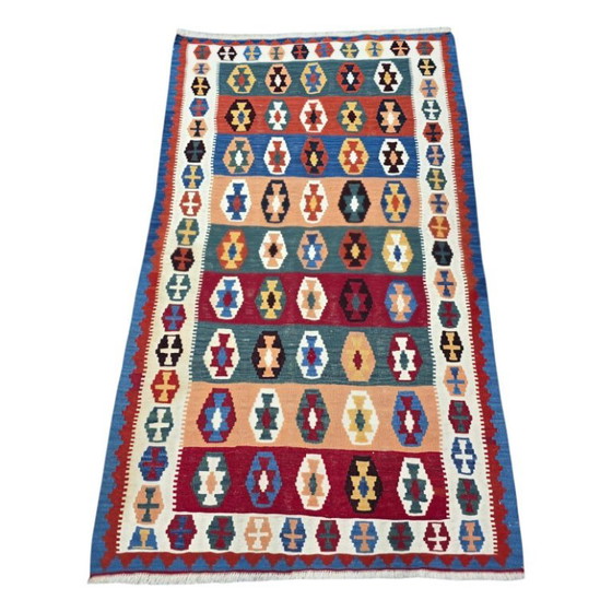 Vintage Turkse kilim – Handgeweven wol, geometrisch patroon (118 x 207 cm) – Vloerkleden en tapijten, Wool (photo 7 of 9)