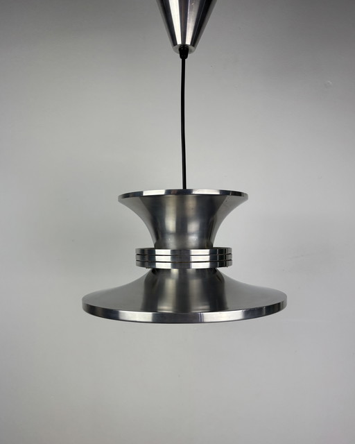 Danish Space Age UFO Brushed Aluminum Pendant Lamp Sputnik design Mid Century Modern 70s Industrial Minimalist 1970s Denmark