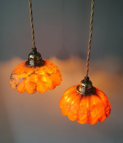 Set de Suspensions Vintage en Marbre Marron, Rouge, Ambre