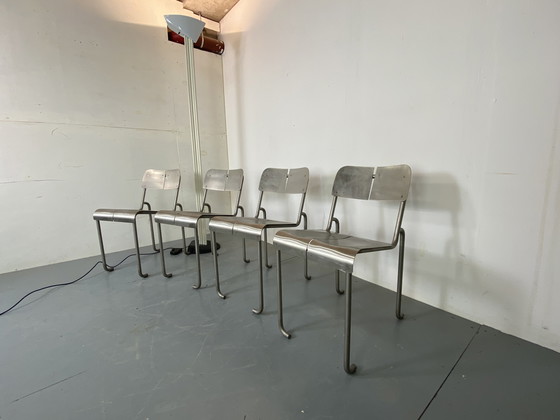 Image 1 of  Sillas de comedor arquitectónicas postmodernas de acero inoxidable, años 80, juego de 4