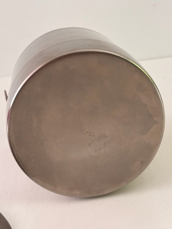 Image 1 of Seau à Glace Fufal Danemark Années 70 Inox Brossé Couvercle Massif Design Scandinave Vintage
