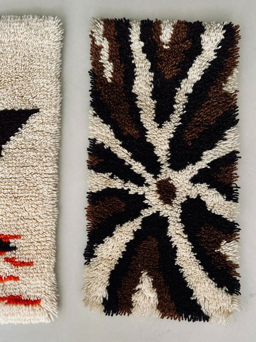 1x Vintage wool tapestry in brown and white contrast | Mid - Century Modern | Retro wall art