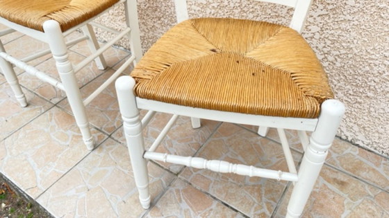 Image 1 of Paire de CHAISES Paillées BLANCHES Vintage 