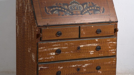Antique Swedish painted slant front desk – Scandinavian folk bureau – Year 1783 – Wood (photo 3 of 40)