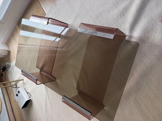 Table basse Roche Bobois Michel Dumas altuglass 1970, Tables basses, Chrome, Marron (photo 5 sur 8)