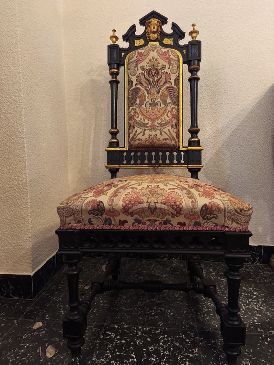 Sedia storicista ebanizzata e dorata con seta – Sedie da pranzo, Legno (photo 6 of 6)