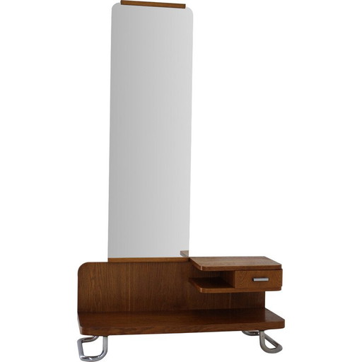 Toletta vintage in legno di quercia Bauhaus, Cecoslovacchia 1950
