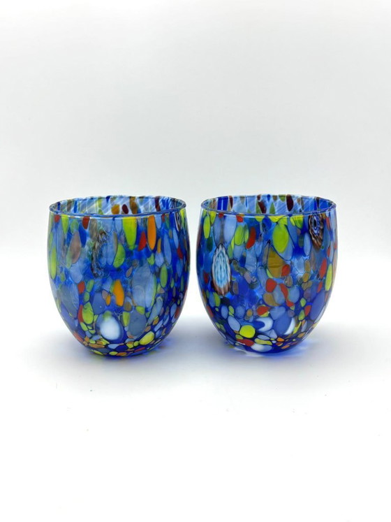 Image 1 of Set di 6 bicchieri in vetro soffiato veneziano con murrine Effetre Murano fuse nel vetro, hand made in italy.