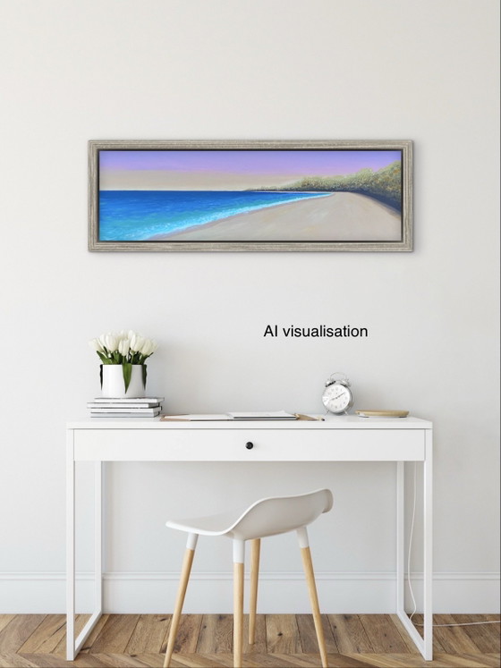 Golden Shore - Peinture Acrylique Panoramique Originale 30 X 100 Cm – Peintures et dessins, Cotton (photo 9 of 13)