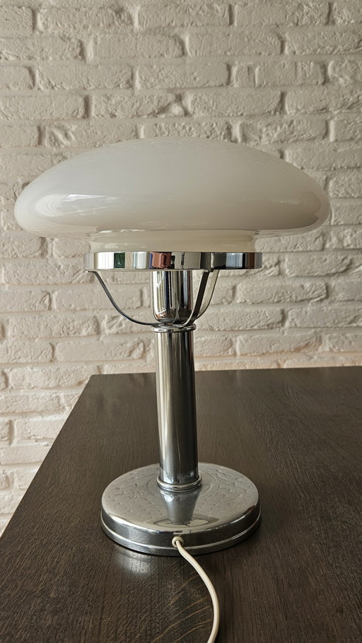 Bauhaus table lamp with opal glass shade