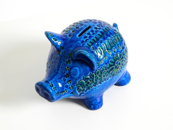 Image 1 of Beautiful 1960s large Rimini Blu ceramic pig money box by Aldo Londi for Bitossi Italy