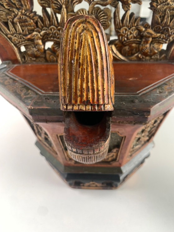 Image 1 of Antique 19th-C. Chinese Carved Wood Tea Caddy – Phoenix & Dragon Motifs 