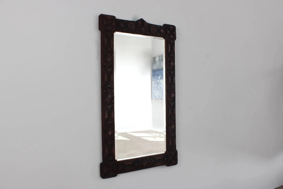 Antique Tramp Art wall mirror brutalism chip carving 1900 – Wood, Brutalist (photo 17 of 17)