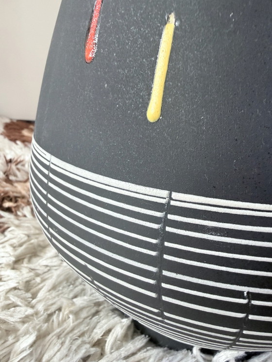 Vaso vintage Scheurich Keramik, decoro grafico, 35 cm, Scheurich W-Germany, Vasi, Ceramica, Nero (foto 10 di 12)