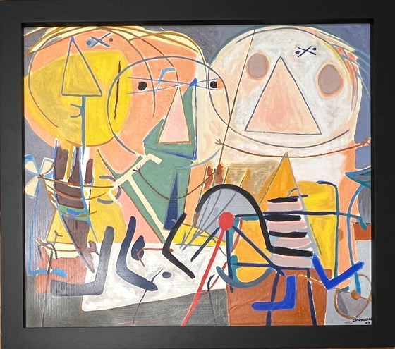 Image 1 of Firmado; Guillaume Corneille Terragrafía sobre lienzo La Orquesta de Jazz Cobra