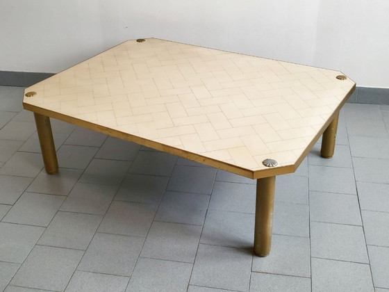 Image 1 of IMPORTANT VINTAGE ITALIAN COFFEE TABLE FROM THE 1960s IN FORMICA, BRASS & GILT STEEL