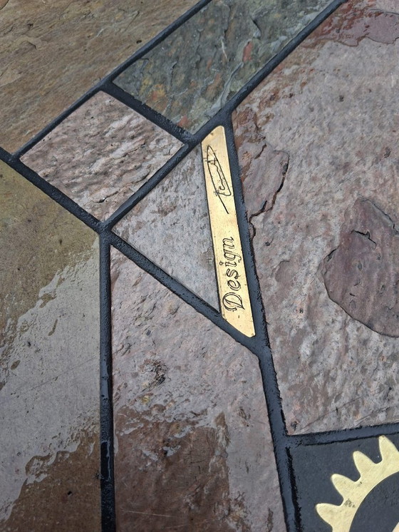 Image 1 of PAUL KINGMA, Brutalistische modulaire salontafel, steen & messing 1970s