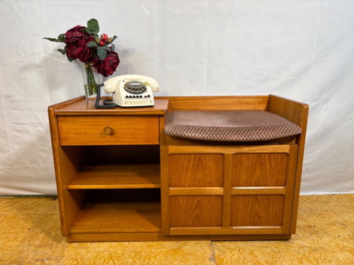 Mid-century retro vintage teak telephone seat by Nathan 1960–1970.    Stylish utility|iconic british design|functional storage