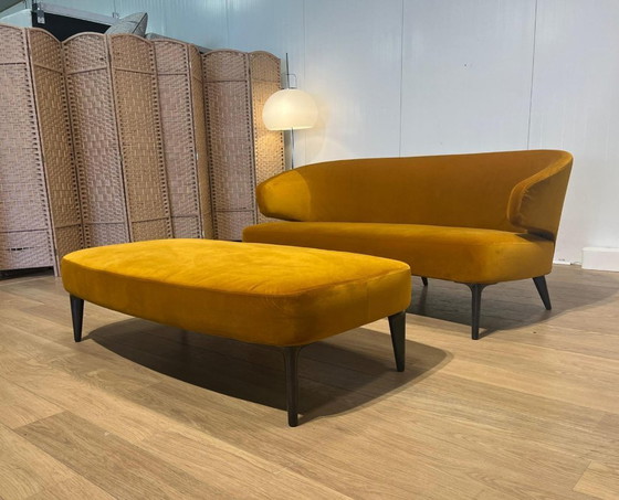 Image 1 of ZGAN Minotti Aston Sofa + Hocker Velvet Yellow