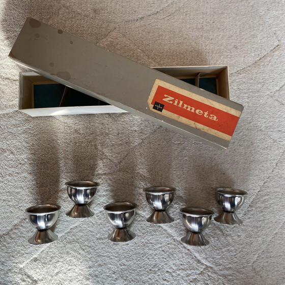 Image 1 of 6x Gero zilmeta RVS vintage eierdopjes nieuw in doos