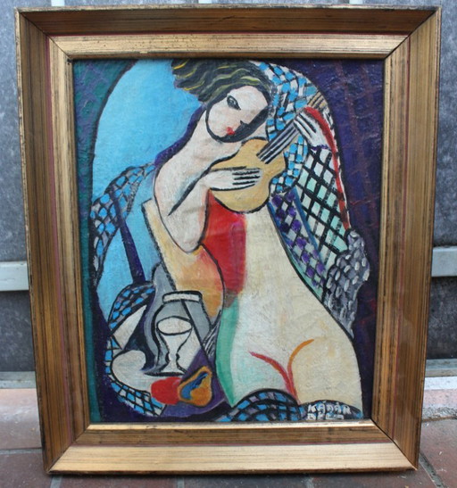 1930s Modernist Hungarian Style Oil Painting Nude Female Homage to Béla Kádár Framed