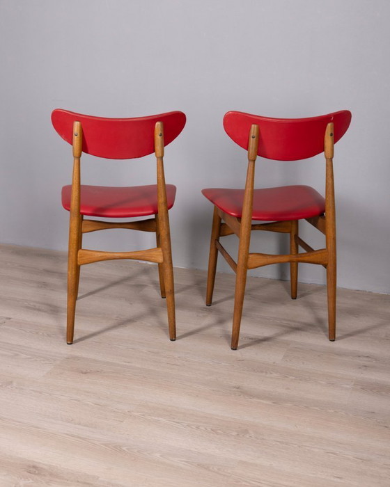 Image 1 of Coppia di sedie vintage anni '60 in legno e pelle, design italiano.