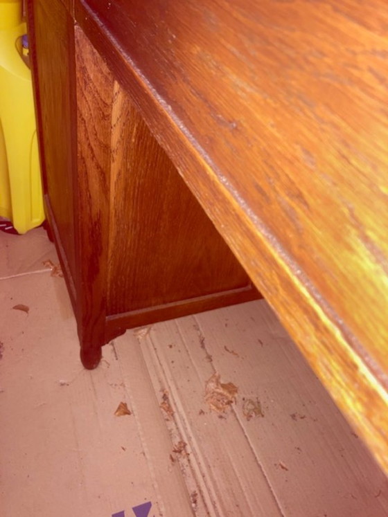 Antiek Engelse Jacobean Bureau-Plat., Wandlampen, Hout, Leer, Bruin, Vintage (foto 21 van 22)