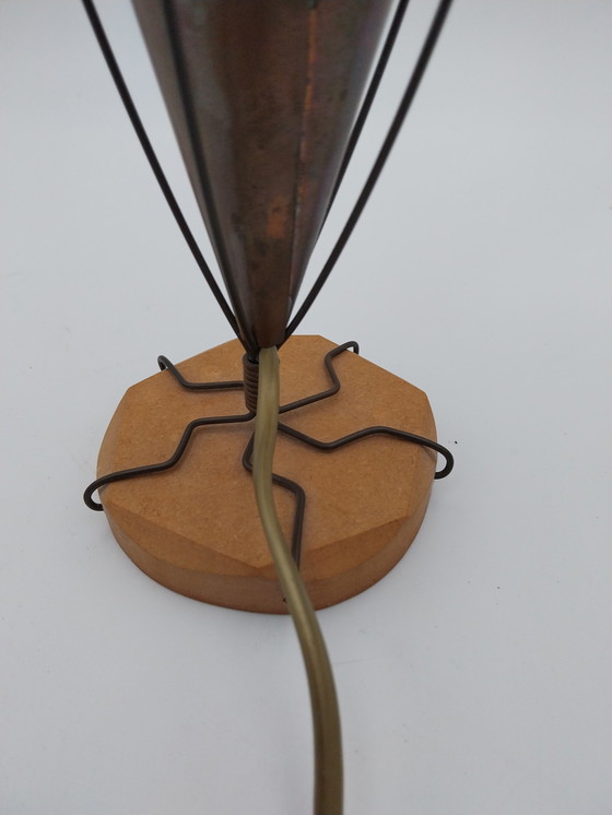 Image 1 of 1 x mid-century table lamp in copper, wood and plastic, labelled Reinier
