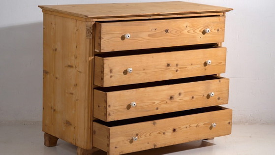 Antique solid pine chest of drawers – Carved rustic European dresser – circa 1900 (photo 3 of 40)